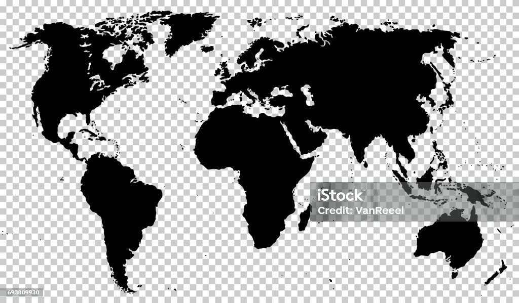 Black detailed world map isolated on transparent background. Black detailed world map isolated on transparent background. Vector EPS10 World Map stock vector