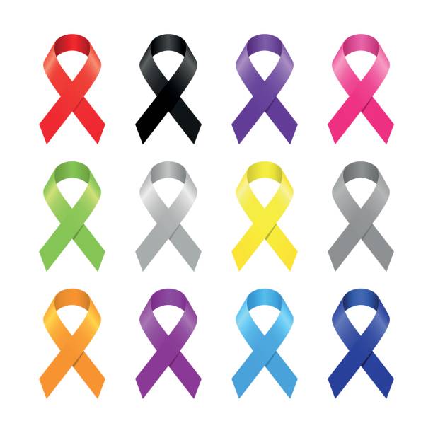 wielokolorowa wstążka uświadamiające. - white background isolated ribbon awareness ribbon stock illustrations