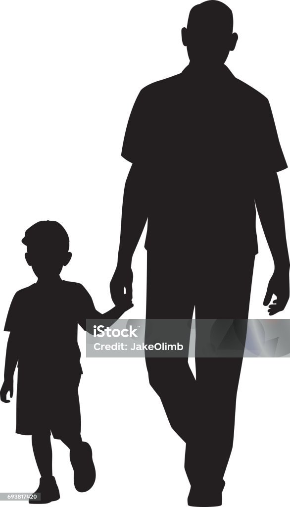 Man Walking with Child Silhouette Vector silhouette of a man walking with a child. Father stock vector