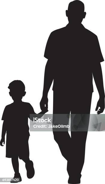 Man Walking With Child Silhouette Stock Illustration - Download Image Now - Father, Son, In Silhouette