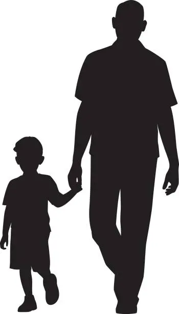 Vector illustration of Man Walking with Child Silhouette
