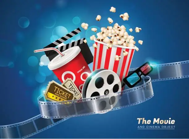 Vector illustration of cinema movie theater object on sparkling light background