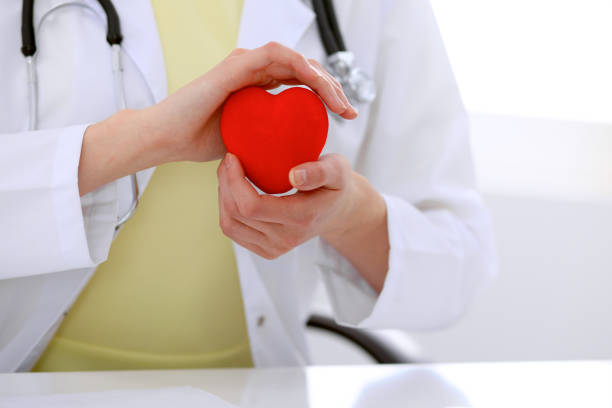 istock Female doctor with stethoscope holding heart. 693833740
