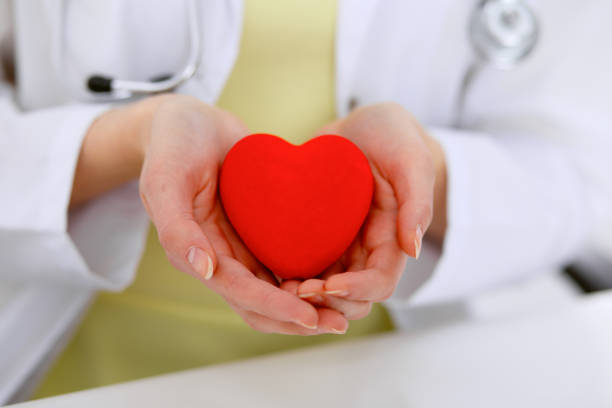 istock Female doctor with stethoscope holding heart. 693833836