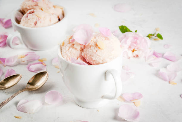 istock Ice cream with rose petals 693834162