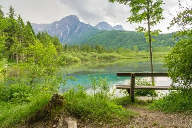 Lake and Mountains in Almsee in Austria.