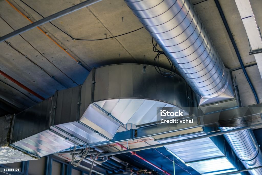 Pipes of HVAC  system (heating ventilation and air conditioning). Air Duct Stock Photo