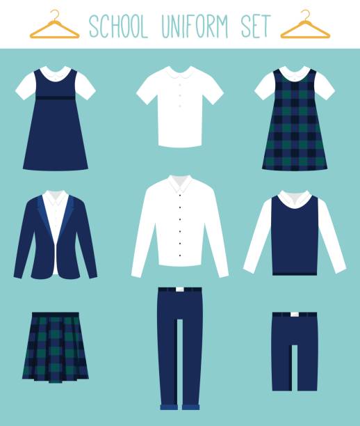 School Uniforms for Children. Kids Clothes Vector Set School Uniforms for Children. Kids Clothes Flat Vector Set school uniform stock illustrations