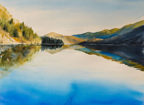 illustrations, cliparts, dessins animés et icônes de lac  - paintings watercolor painting landscape autumn