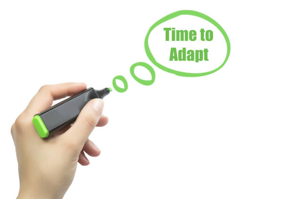 istock hand writing time to adapt with marker in bubble on white background 693865084