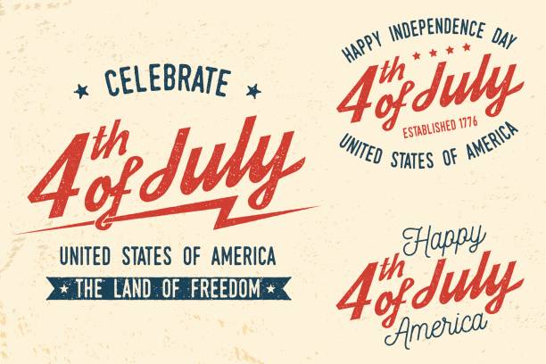 4th of july design in retro style 4th of july design in retro style. Fourth of July felicitation classic postcard. Independence day greeting card. Patriotic banner for website template. Vector illustration. fourth of july illustrations stock illustrations