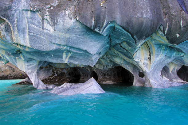 The marble cathedral chapel, Marmol Chapels, Puerto Tranquilo, Chile The marble cathedral chapel, Capillas De Marmol, along Carretera Austral, lake General Carrera, Puerto Tranquilo, Chile marble caves patagonia chile stock pictures, royalty-free photos & images