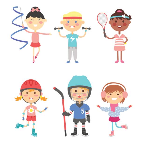 ilustrações de stock, clip art, desenhos animados e ícones de young kids sportsmens future roller skates gymnastics children sport players vector illustration - ice hockey roller hockey child childhood