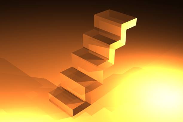 istock Simple stair icon on orange background 693887070