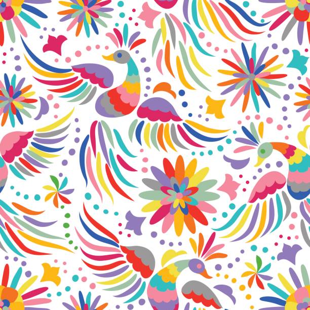 vector Mexican embroidery seamless pattern Mexican embroidery seamless pattern. Colorful and ornate ethnic pattern. Birds and flowers light background. Floral background with bright ethnic ornament. bird backgrounds stock illustrations