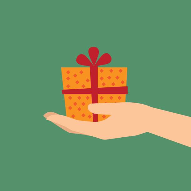 Hand holding a gift Hand holding a gift box or present in a gesture of giving. Vector illustration hand holding gift stock illustrations