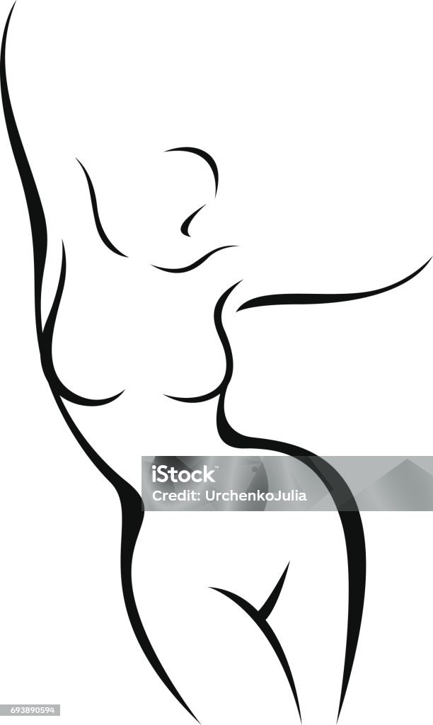 Stylized nude female body in the form of a linear silhouette Stylized nude female body in the form of a linear silhouette vector illustration Women stock vector