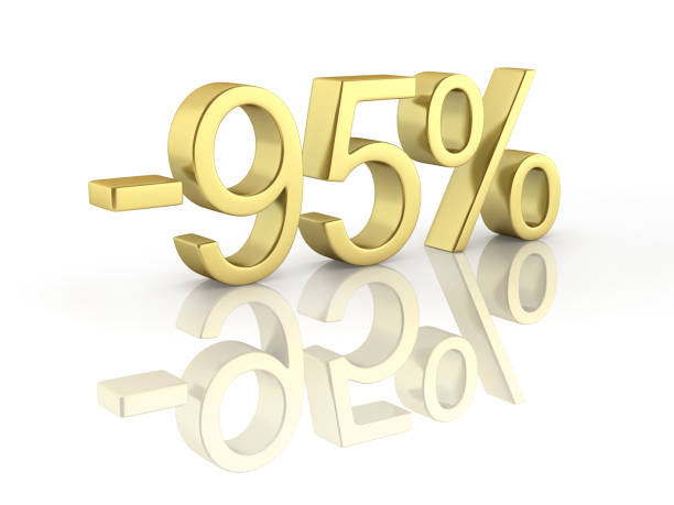 istock Gold text 95 percent off on white background with reflection 3D render 693894012