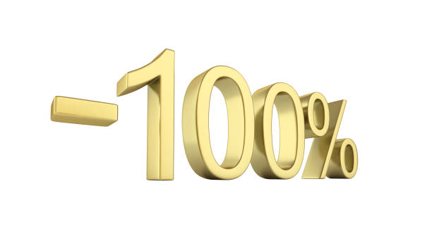 istock Gold text 100 percent off on white background without shadow 3D render 693894030