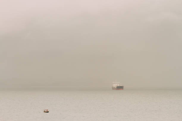 North Sea in stormy weather by Büsum with shrimp trawler.