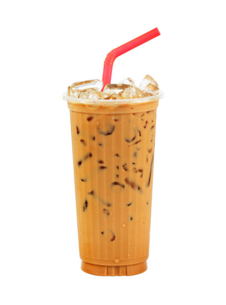 istock Iced coffee with straw in plastic cup isolated on white background / coffee sweet 693928040