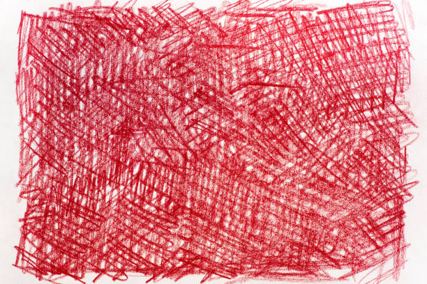 red crayon drawings on white paper background texture