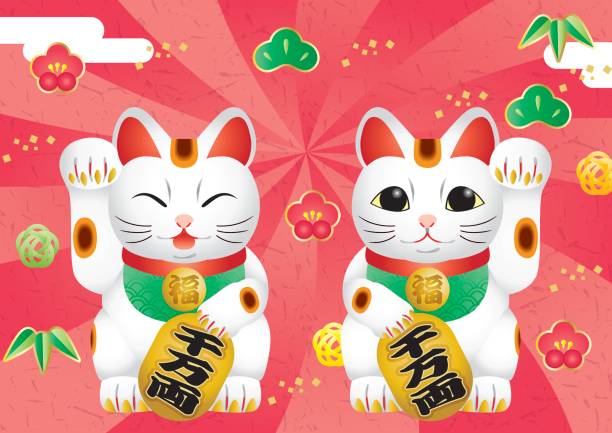 招き猫 - winkekatze stock-grafiken, -clipart, -cartoons und -symbole