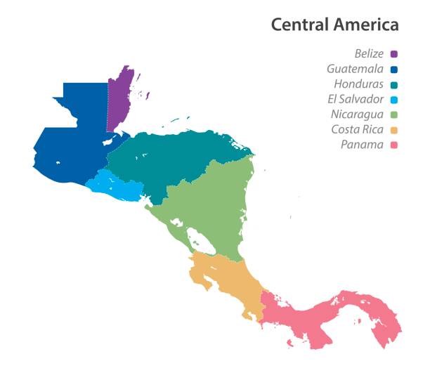 ilustraciones, imágenes clip art, dibujos animados e iconos de stock de mapa de américa central. - central america illustrations