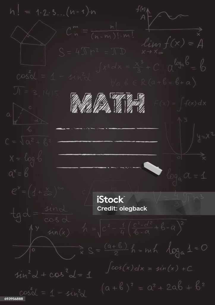 Math Rough Copy Math Copybook Cover Chalk Drawing On Black Blackboard Vector ...