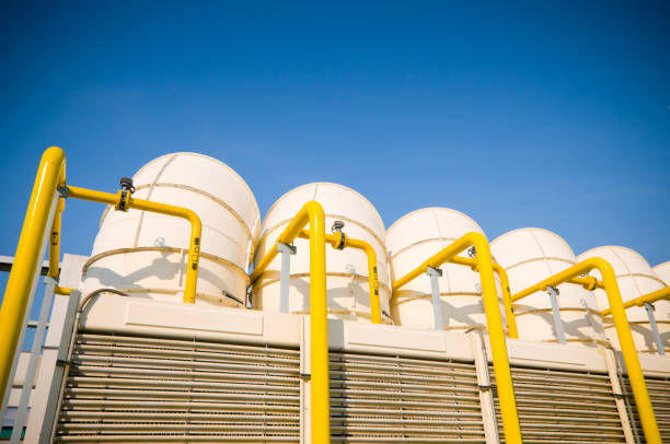 istock Rooftop cooling unit with chiller units and compressors. 693959440