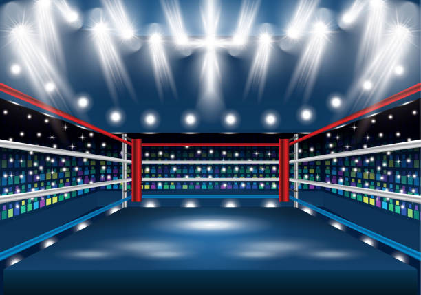 боксерский ринг с прожекторами. - boxing ring fighting rope stadium stock illustrations