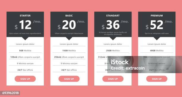 Pricing Table Template For Web Design And Business Stock Illustration - Download Image Now - Sponsor, Business, Business Finance and Industry