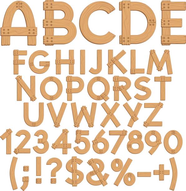 istock Alphabet, letters, numbers and signs from wooden boards. Isolated vector objects. 693976364