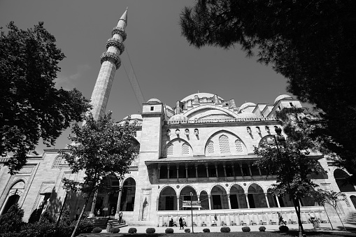 Istanbul,Turkey-June 04,2017:Exterior of the Suleymaniye Mosque. This largest mosque of Istanbul was built in 1550-1580 by design of the chief Ottoman architect Mimar Sinan.