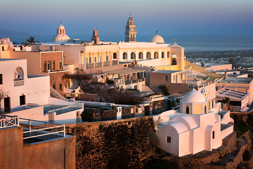 Catholic Cathedral Church of Saint John The Baptist in the Evening, Fira, Santorini