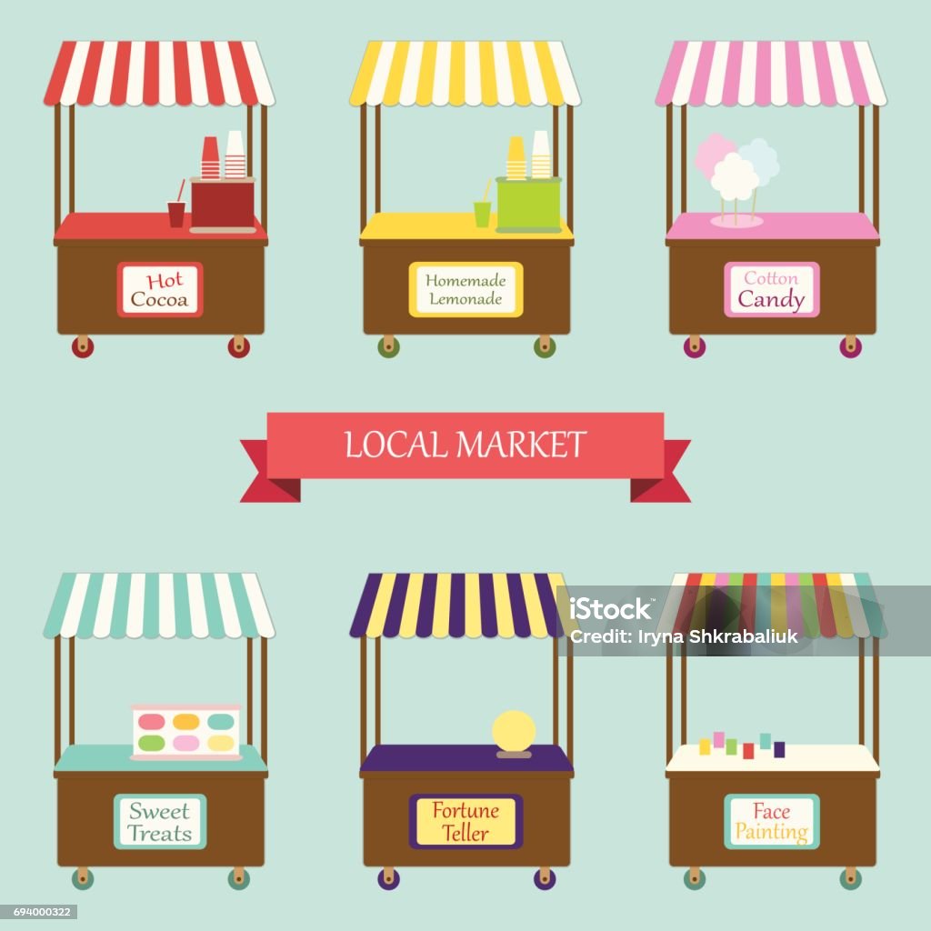 Cute vintage market stands Cute vintage market stands for your decoration Exhibition stock vector