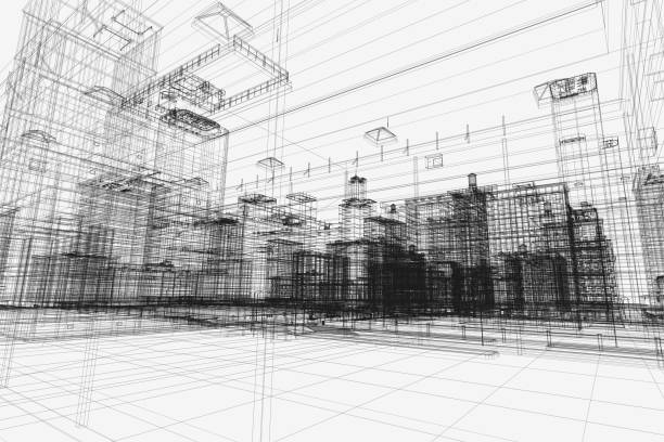 istock City buildings project, 3d wireframe print, urban plan. Architecture 694000388