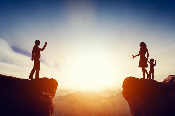 istock Family problem, issues concept. Father leaving his child and wife 694005112