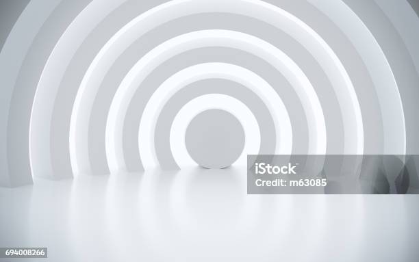 Spazio Architettonico Bianco Con Luce Solare - Fotografie stock e altre immagini di Sfondi - Sfondi, Tridimensionale, Cerchio