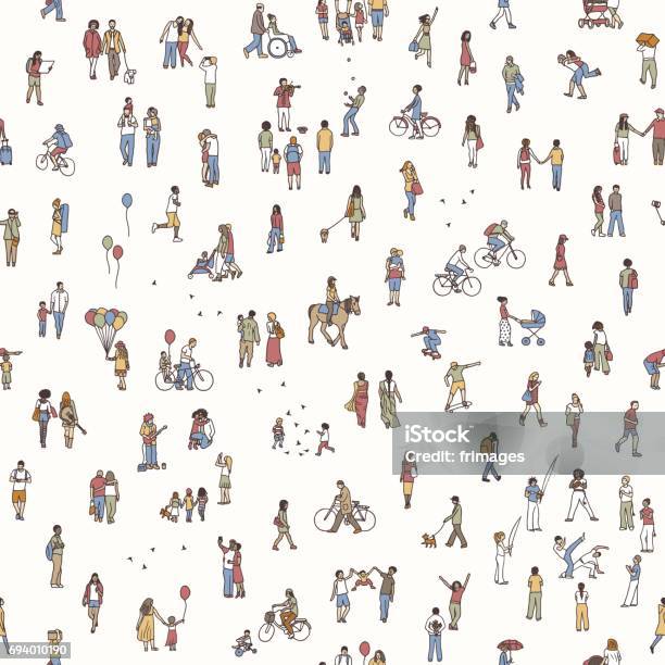 Seamless Pattern Of Tiny People Stock Illustration - Download Image Now - Pattern, People, Balloon