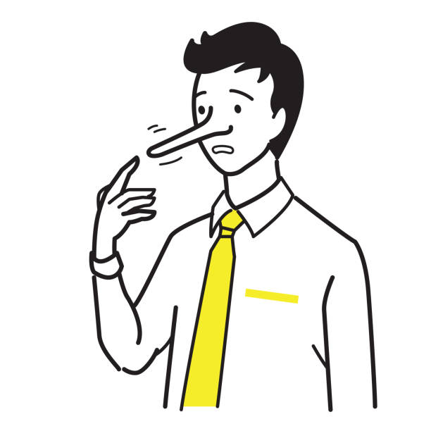 illustrazioni stock, clip art, cartoni animati e icone di tendenza di uomo dal naso lungo - insincerity