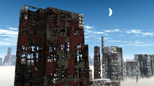 istock Birdseye view of the future city 3D render 694016114
