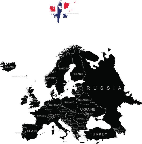 白い背景の上のヨーロッパの地図にスバールバル諸島の領土 - スヴァールバル島点のイラスト素材／クリップアート素材／マンガ素材／アイコン素材