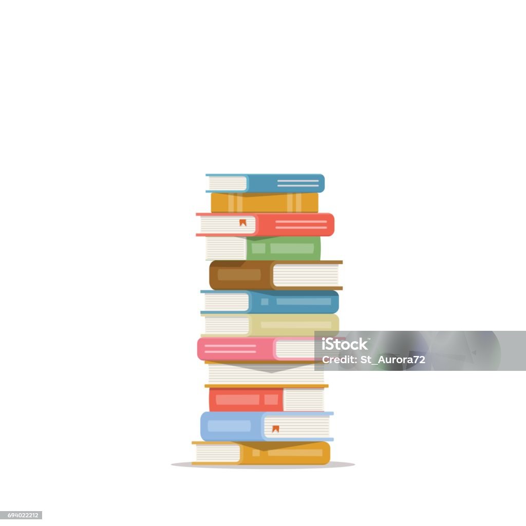 Pila di libri su sfondo bianco. Pila di libri illustrazione vettoriale. Pila di icone di libri in stile piatto - arte vettoriale royalty-free di Libro