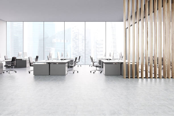 istock Gray open office, wooden shades 694023206