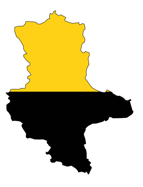 isolated map of saxony anhalt region with flag