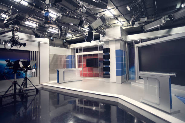 Television studio Stage lights and television camera in television studio. television studio photos stock pictures, royalty-free photos & images