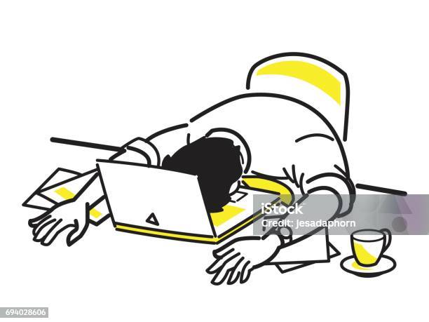 Very Tired At Work Stock Illustration - Download Image Now - Working, Tired, Exhaustion