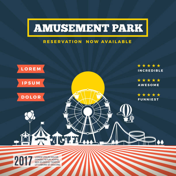 tło tematyczne parku rozrywki vector - ferris wheel carousel rollercoaster wheel stock illustrations