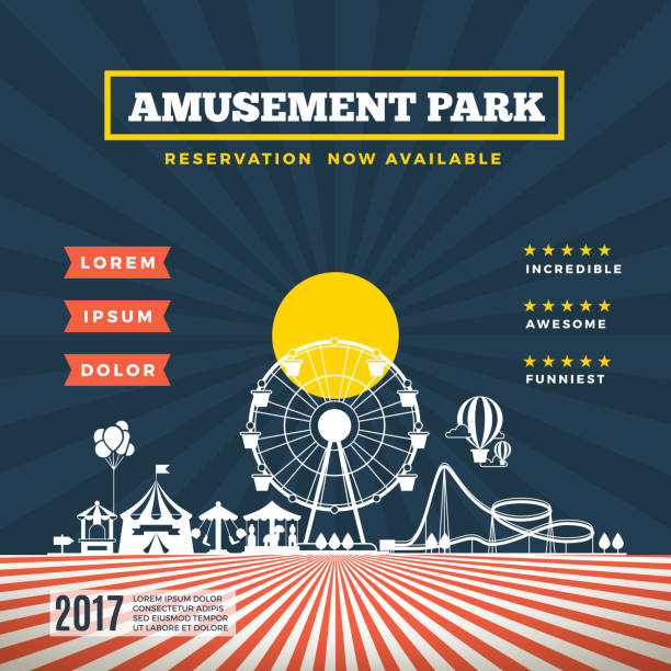 Vector amusement park theme background. Banner with carnival attraction, festival amusement park illustration